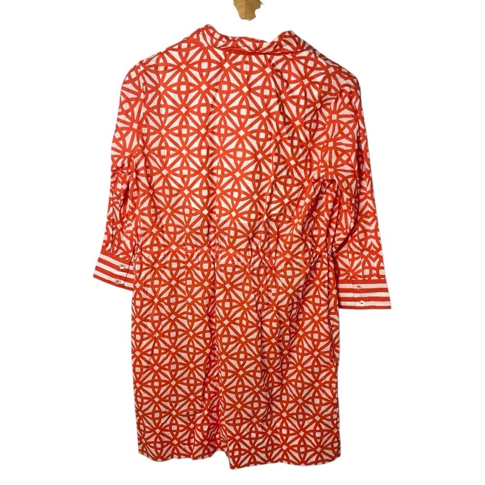Gretchen Scott Geometrical Shirt Dress Orange Size Medium Tie Waist - Picture 3 of 6
